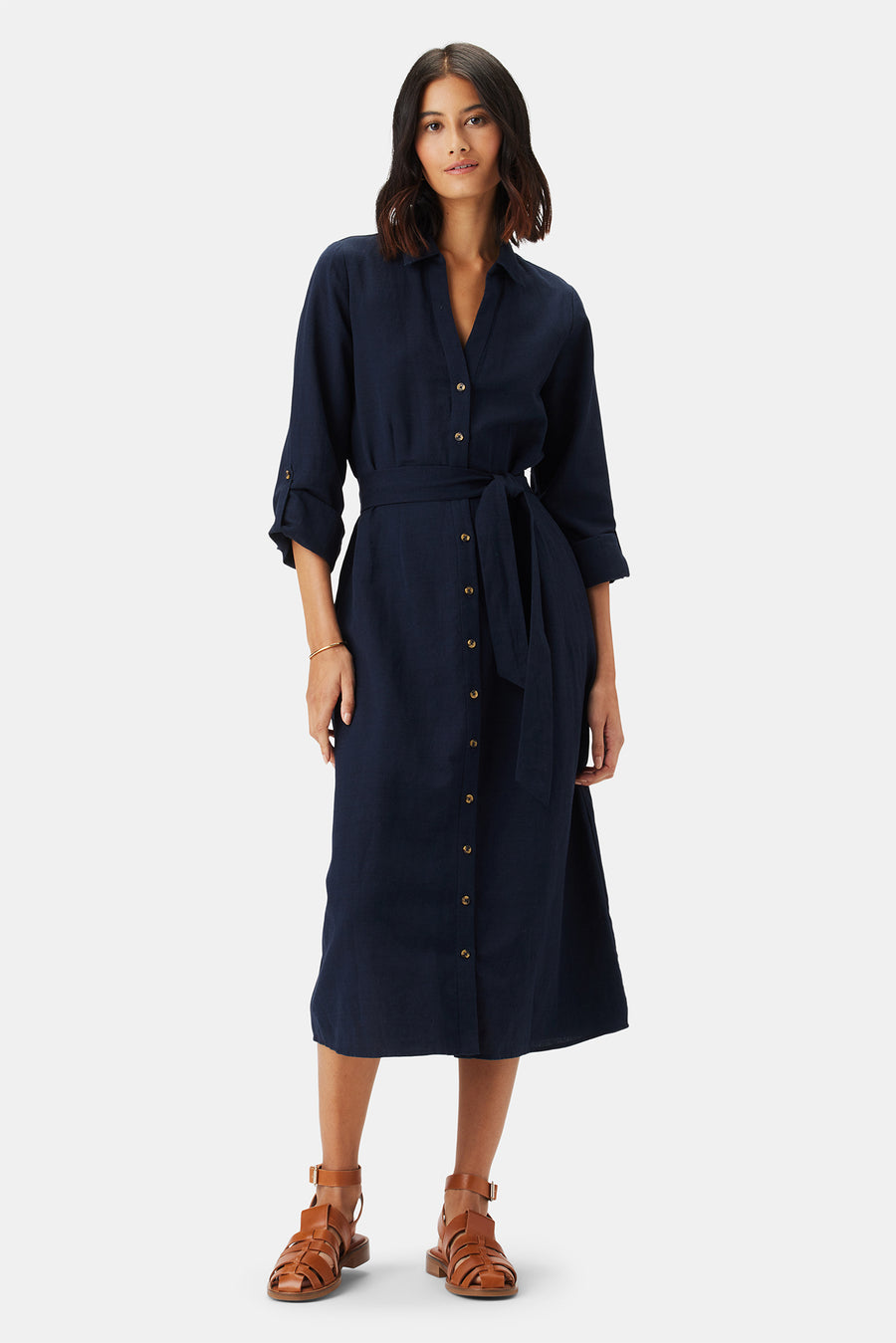 Joyce Cotton Linen Dress - Navy Blue