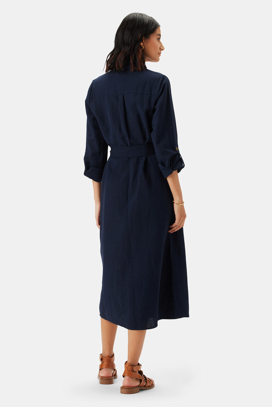 Joyce Cotton Linen Dress - Navy Blue