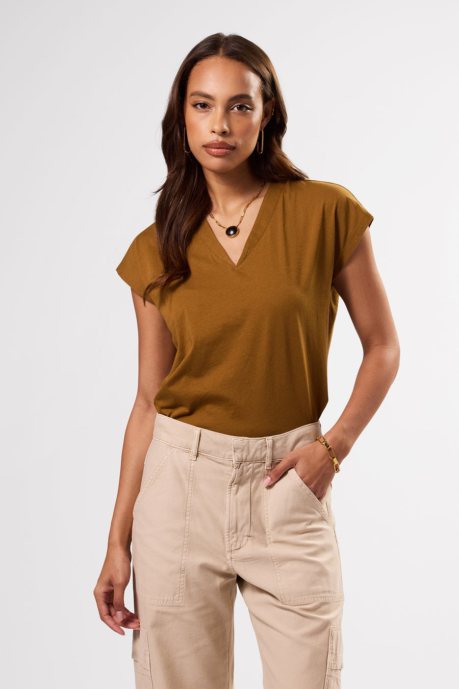 V Neck Solid Tee - Terre