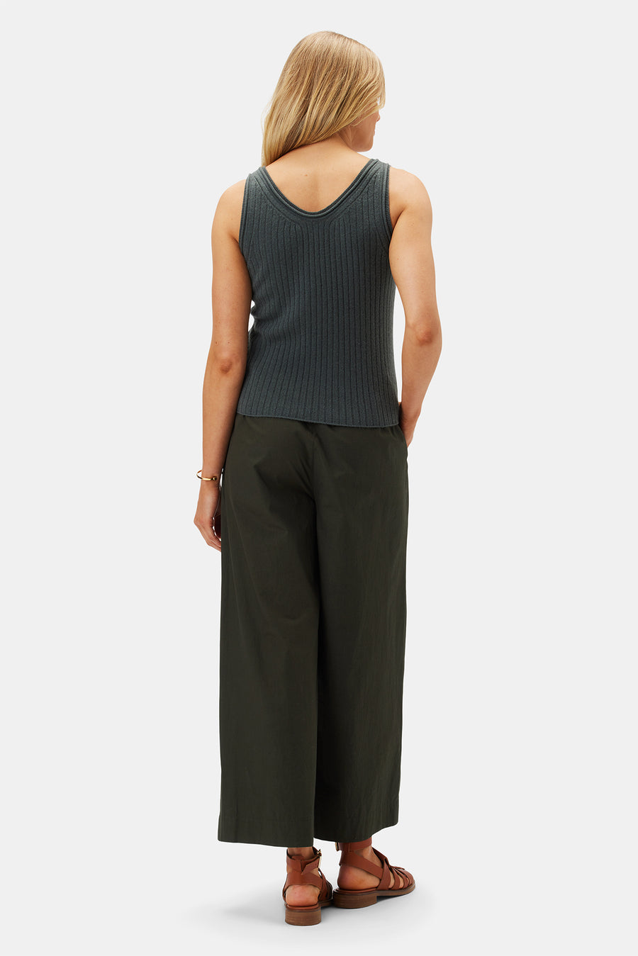 Nora Recycled Cashmere Tank - Olive Green