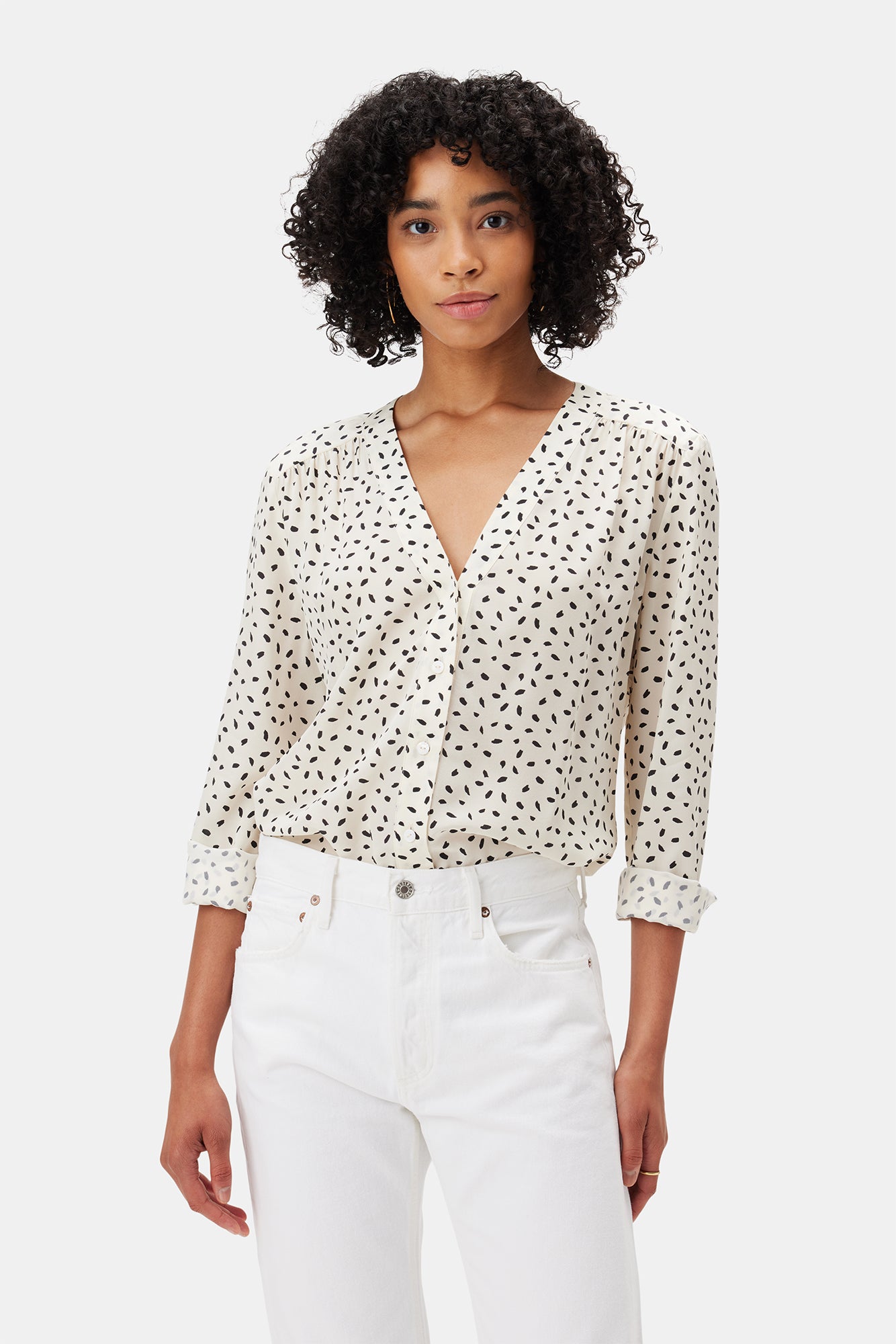 Kaya Washable Silk Blouse - Doucet Dot Ivory– Amour Vert