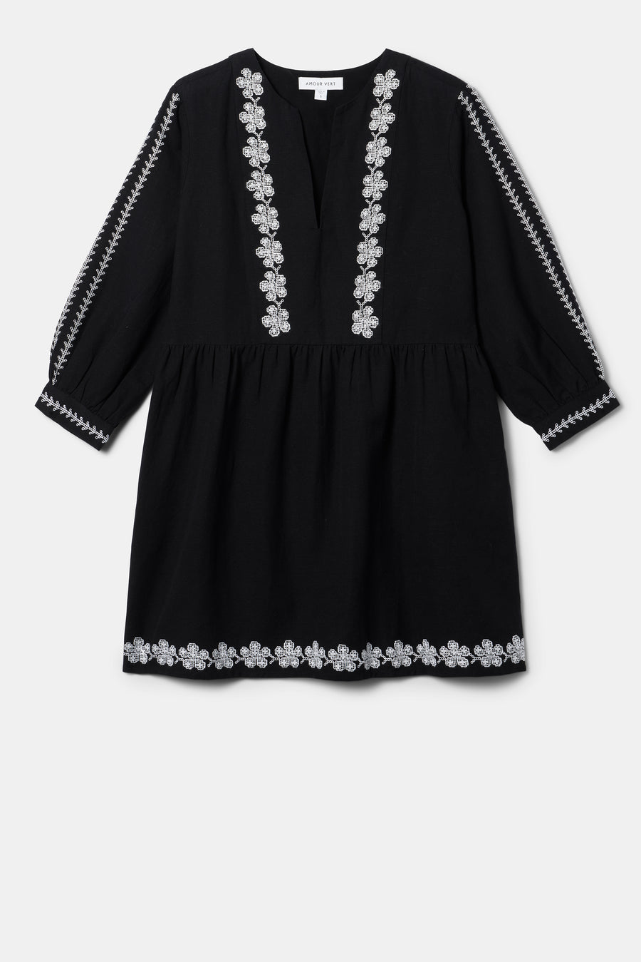 Placed Embroidery Dress - Black White Embroidery