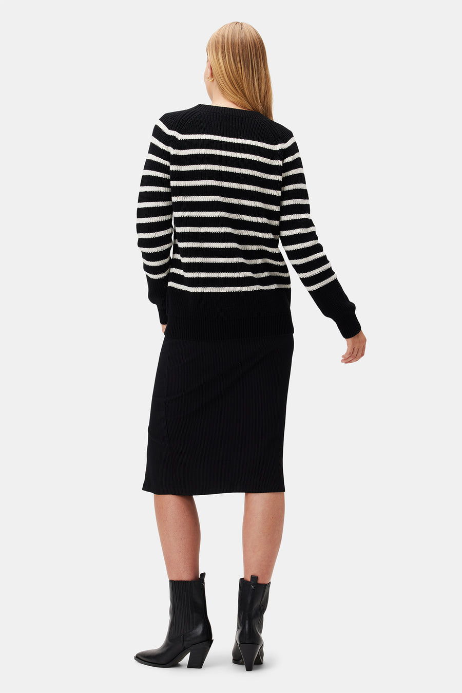 Layla Organic Cotton Sweater - Black Ivory Stripe