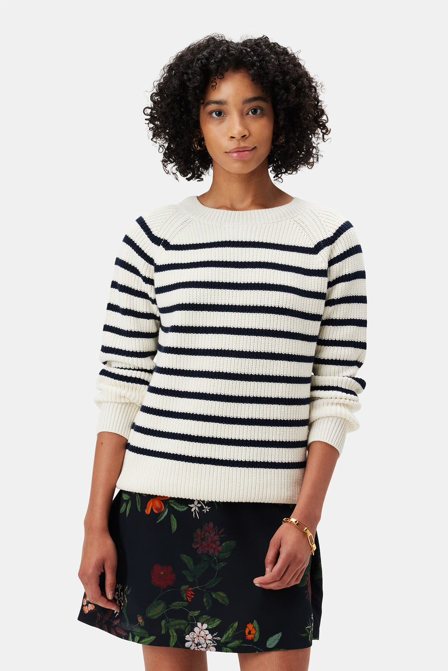 Layla Organic Cotton Sweater - Ivory Navy Stripe