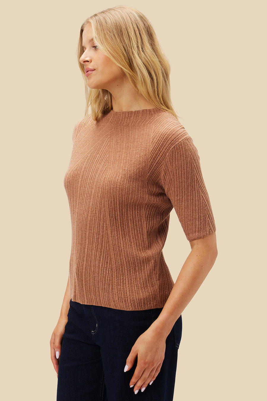 Claire Mock Neck Sweater - Tan