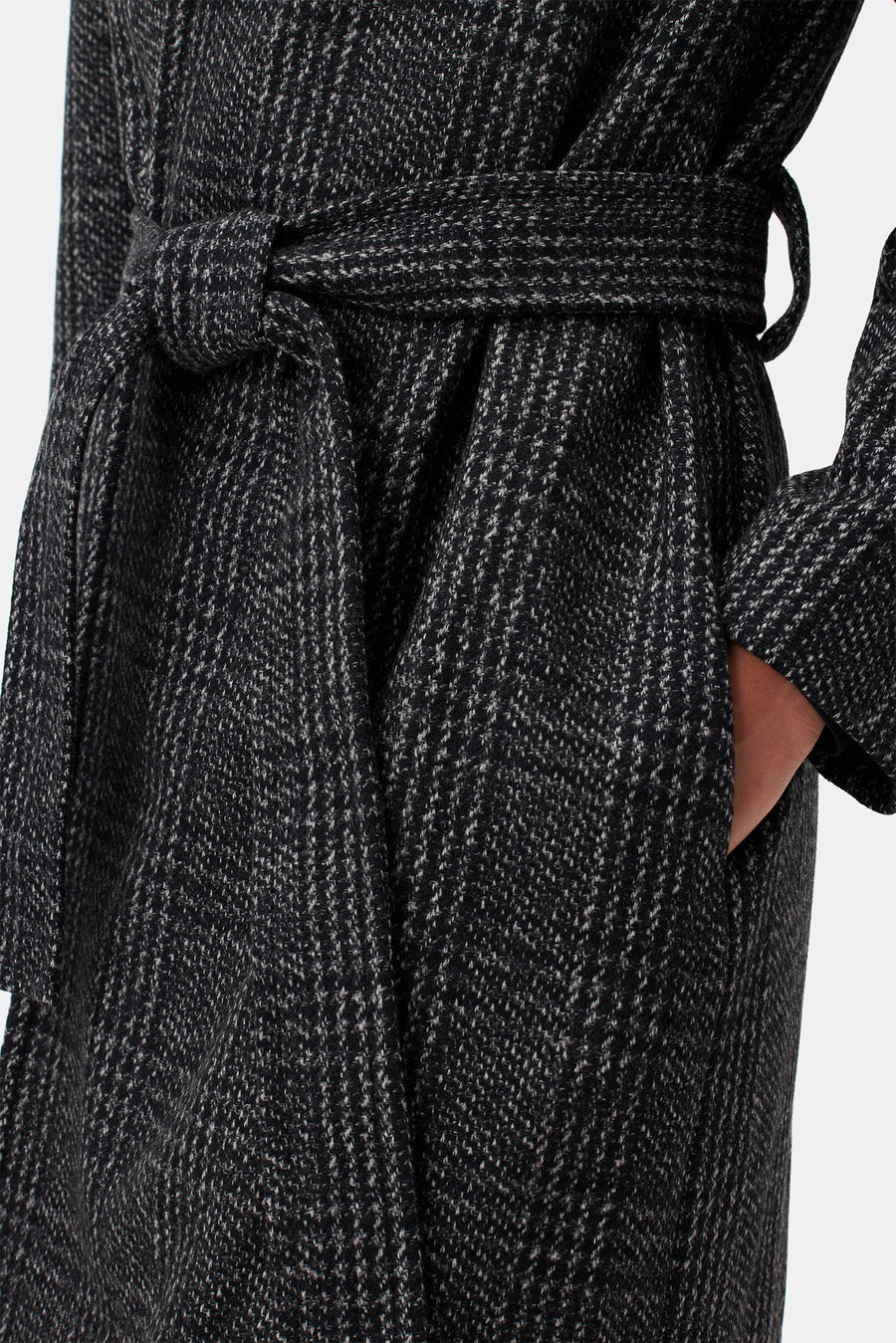 Zuly Wool Twill Coat - Black Grey Plaid