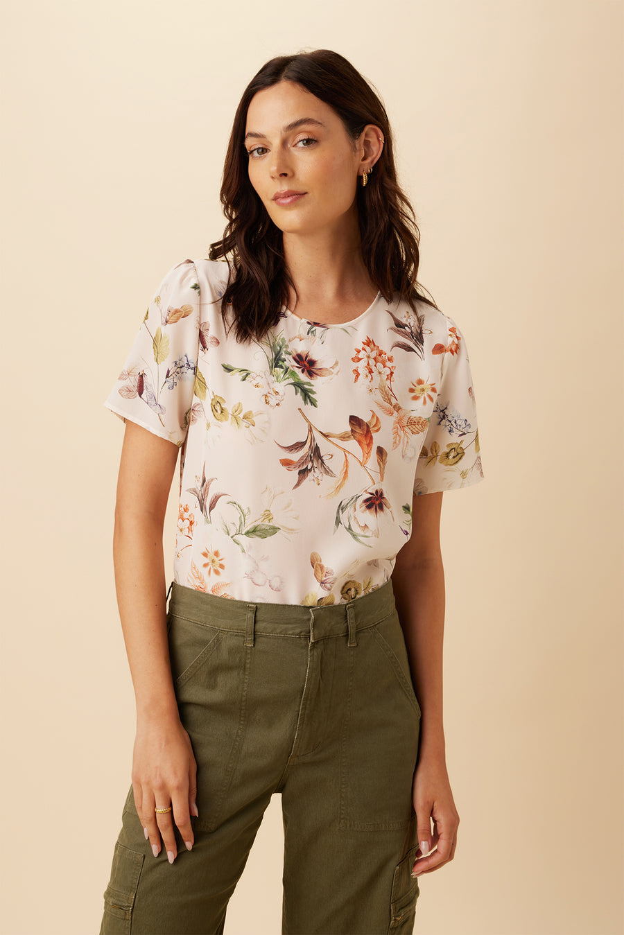 Blouson Sleeve Blouse - Ivory, Botanical Terrace