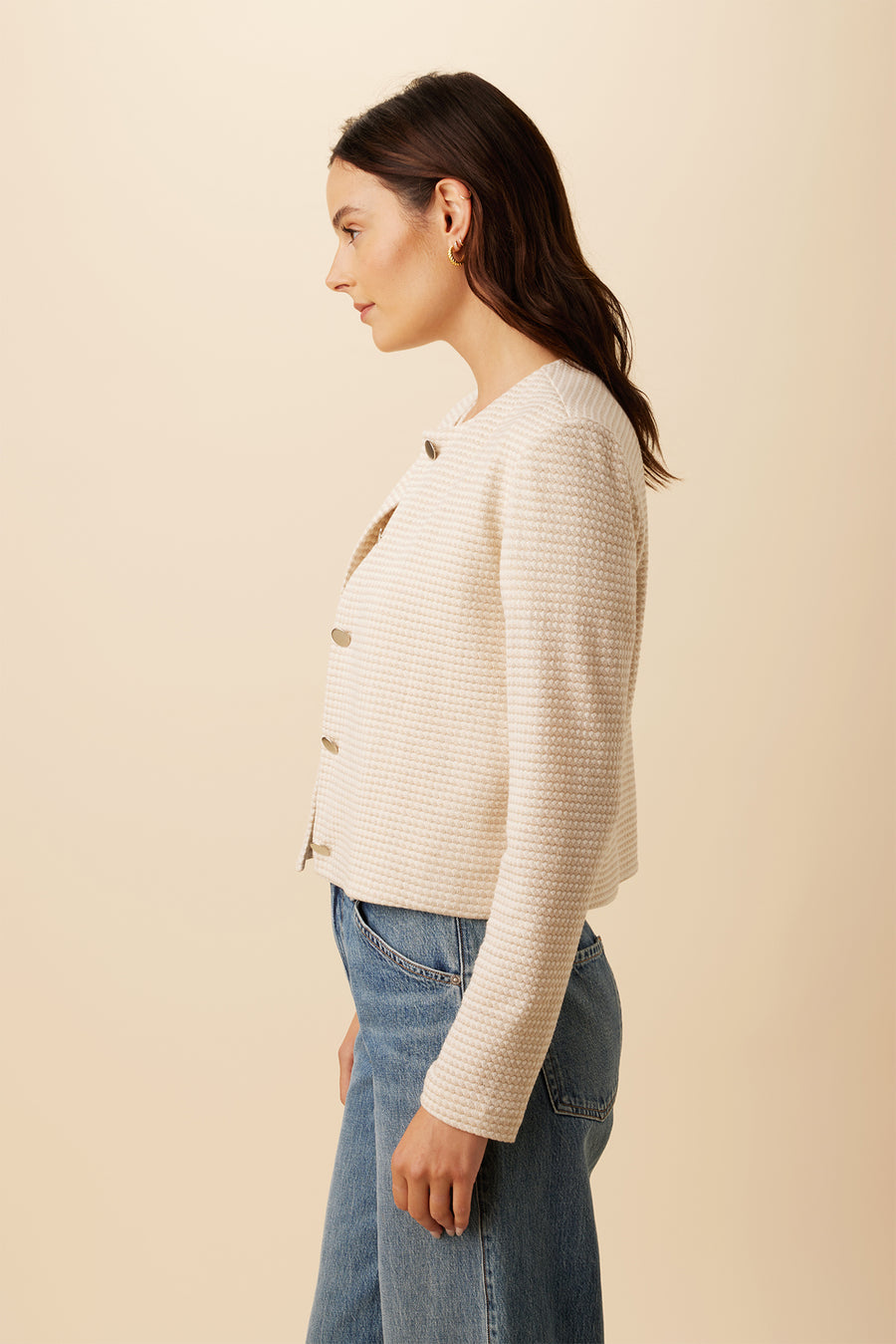 Erin Scallop Knit Jacket - Natural Oatmeal