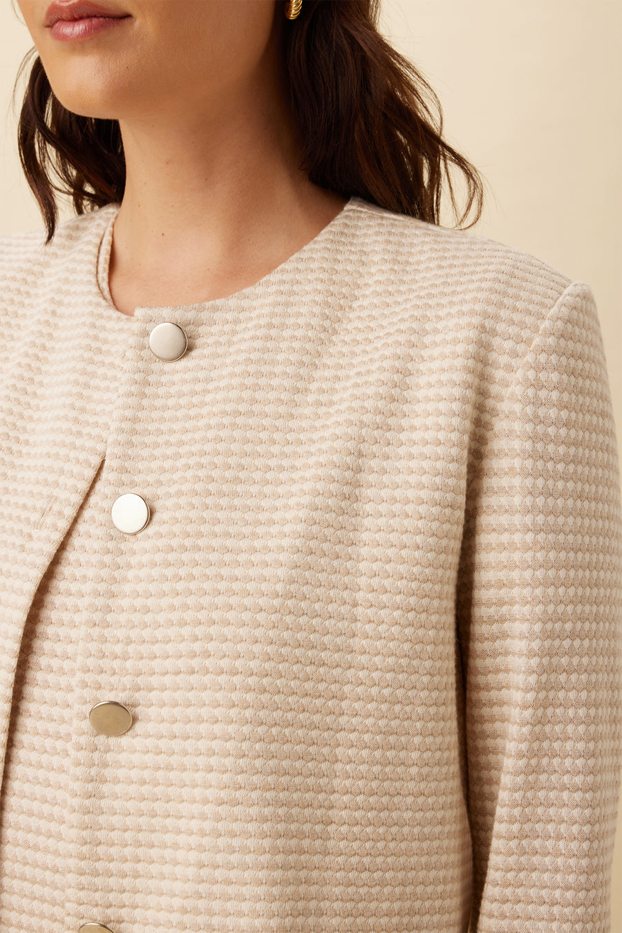 Erin Scallop Knit Jacket - Natural Oatmeal