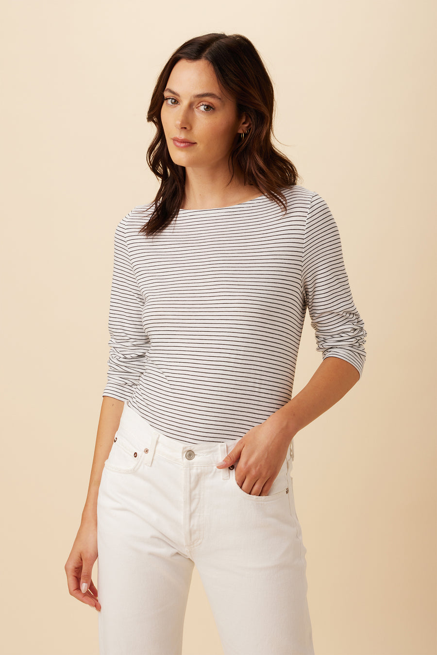 Cecelia Long Sleeve Reverie Slub Tee - Gigi White Stripe– Amour Vert