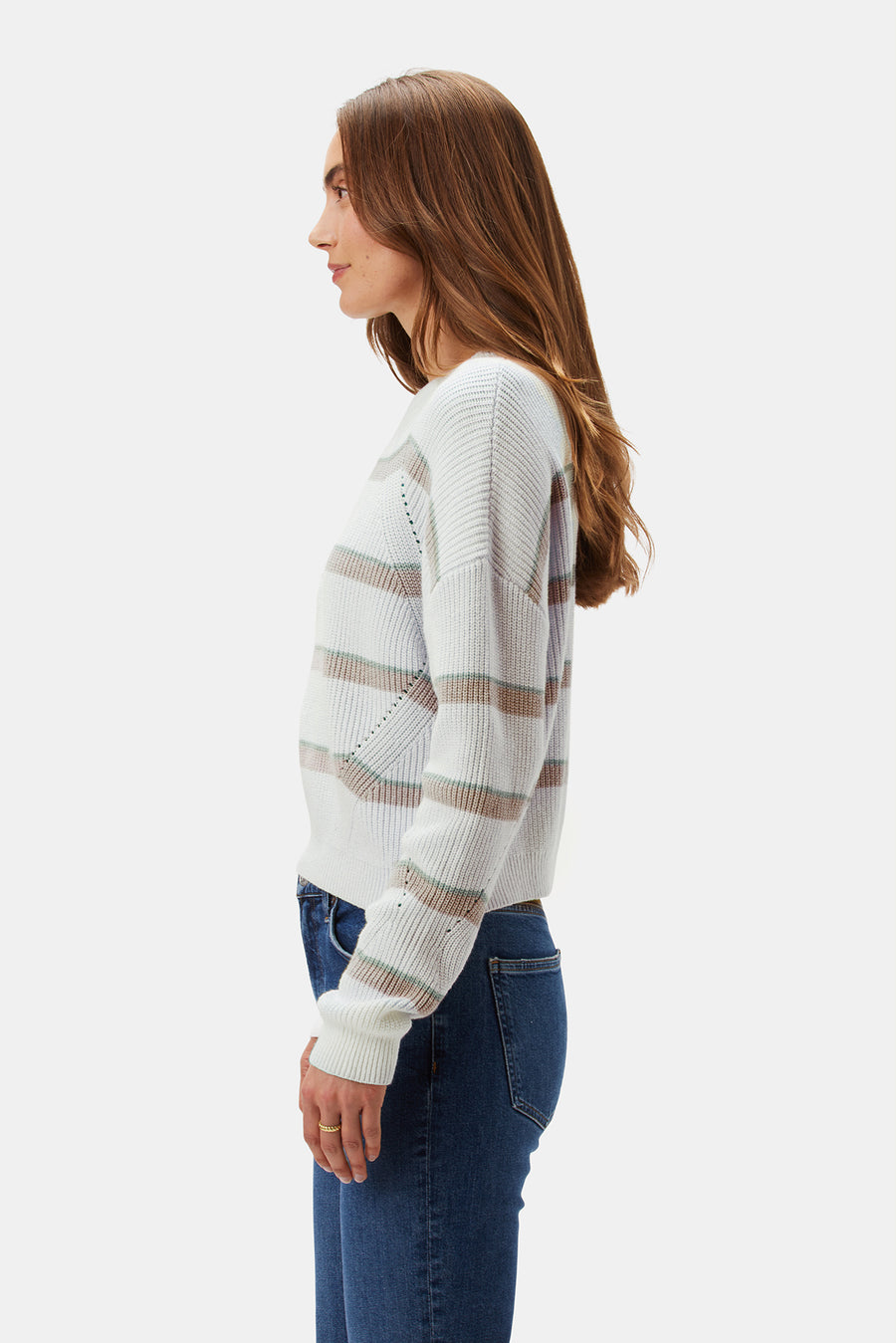 Emma Striped Sweater - Ivory Green Tan Stripe