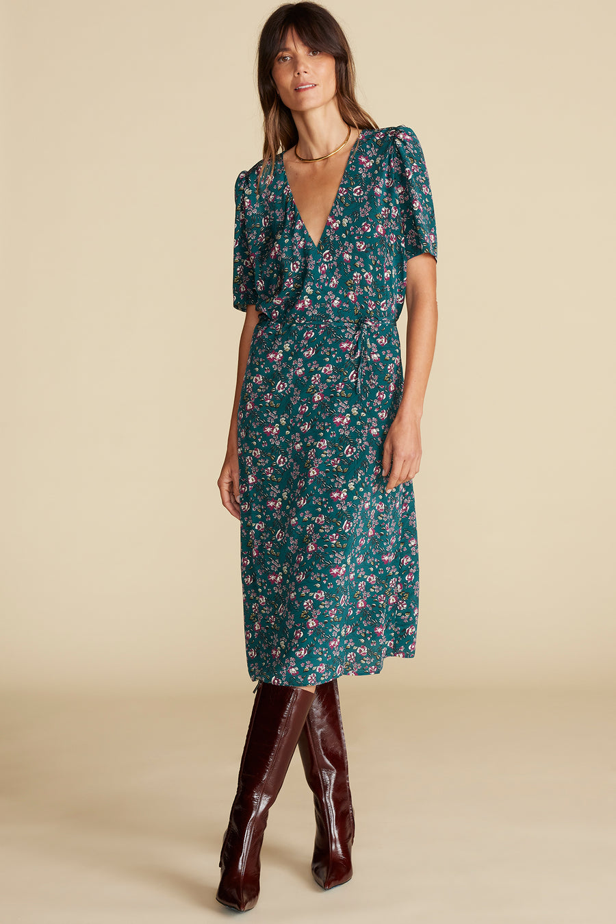 Nicolette Washable Silk Dress - Chloe Green Floral Print