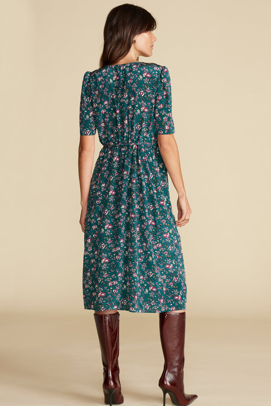 Nicolette Washable Silk Dress - Chloe Green Floral Print