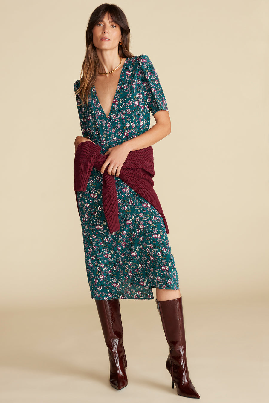 Nicolette Washable Silk Dress - Chloe Green Floral Print