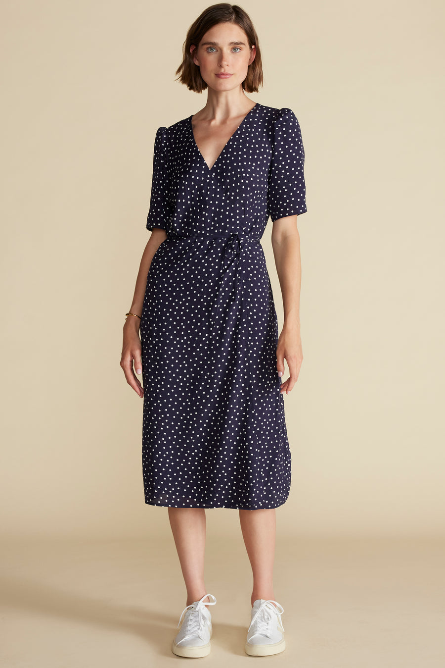 Nicolette Viscose Crepe Dress - Riviera Dot Navy Blue