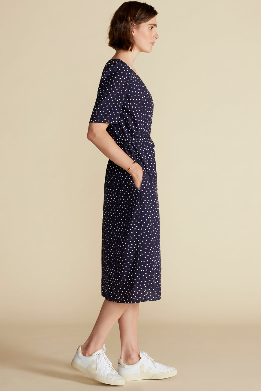 Nicolette Viscose Crepe Dress - Riviera Dot Navy Blue