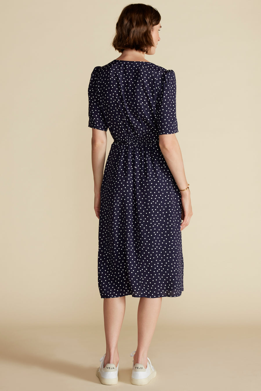 Nicolette Viscose Crepe Dress - Riviera Dot Navy Blue