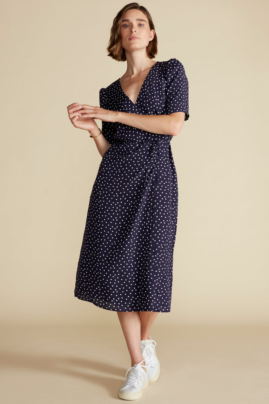 Nicolette Viscose Crepe Dress - Riviera Dot Navy Blue