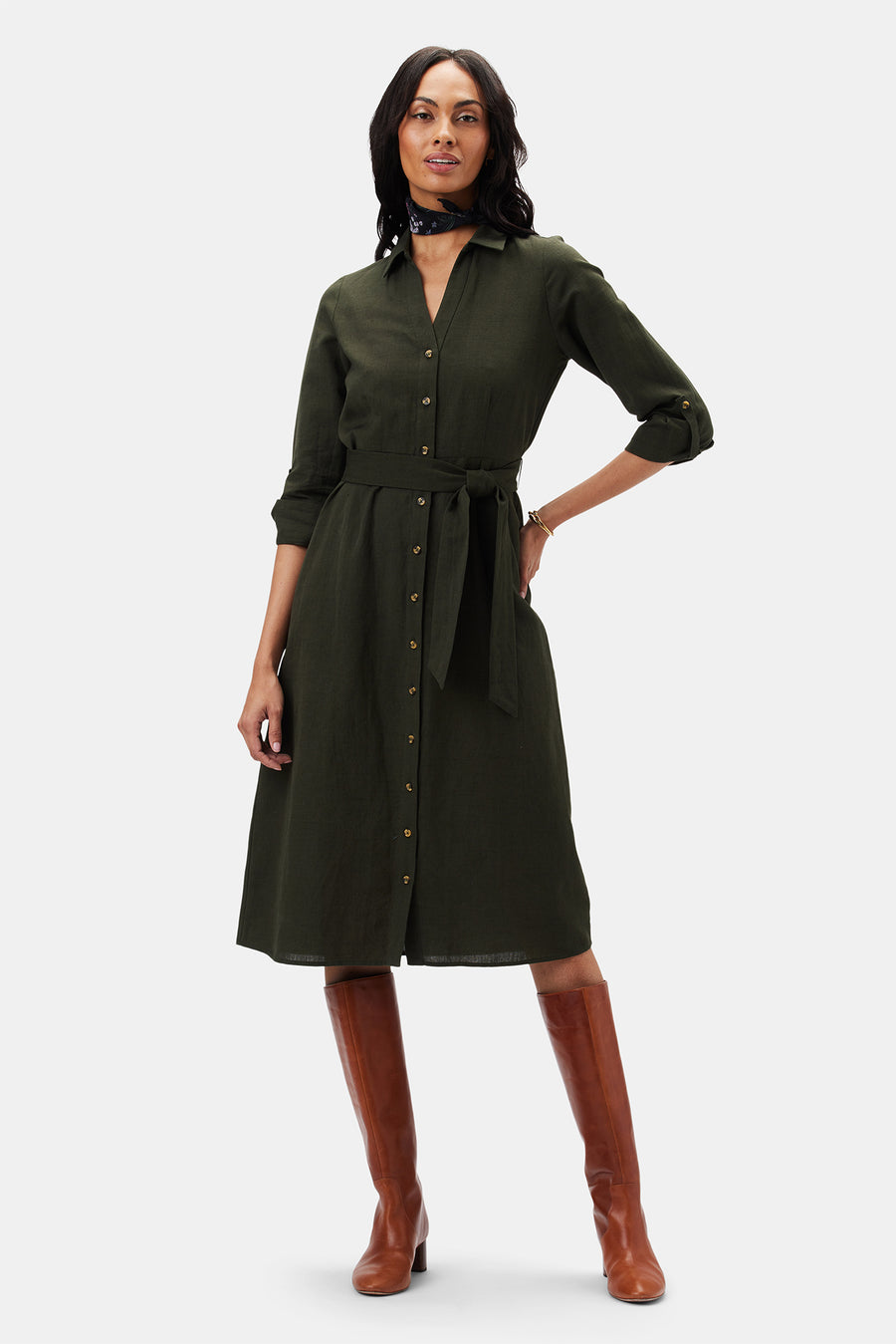Joyce Cotton Linen Dress - Olive Green