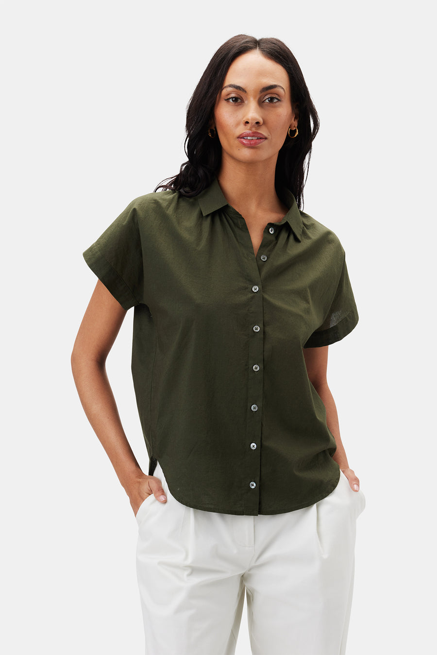 Renata Full Placket Blouse - Olive Green