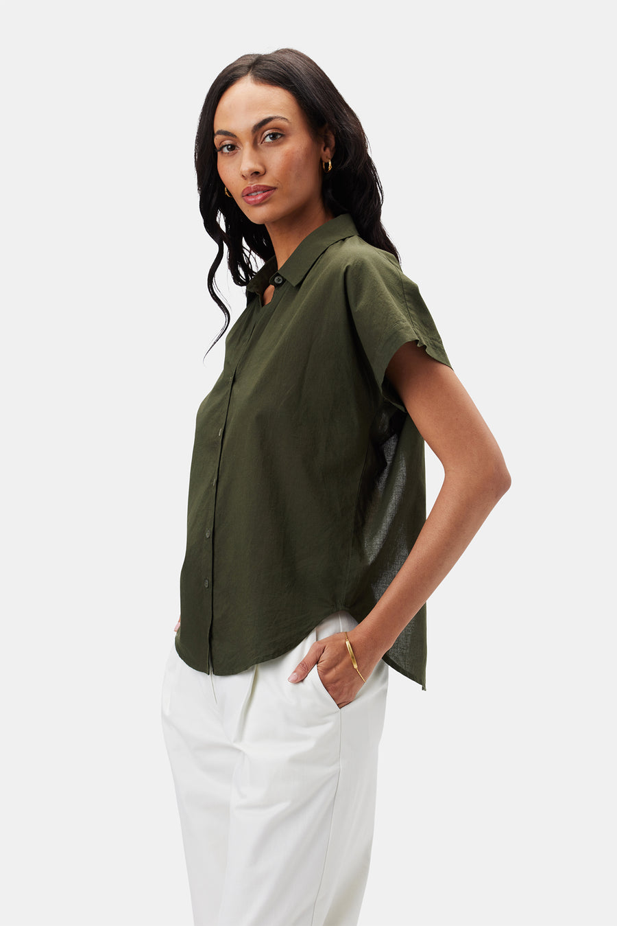 Renata Full Placket Blouse - Olive Green