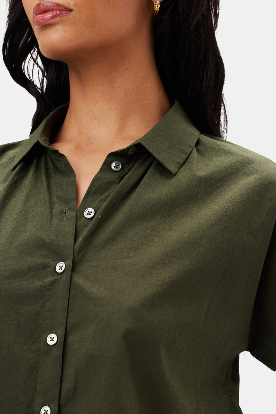 Renata Full Placket Blouse - Olive Green