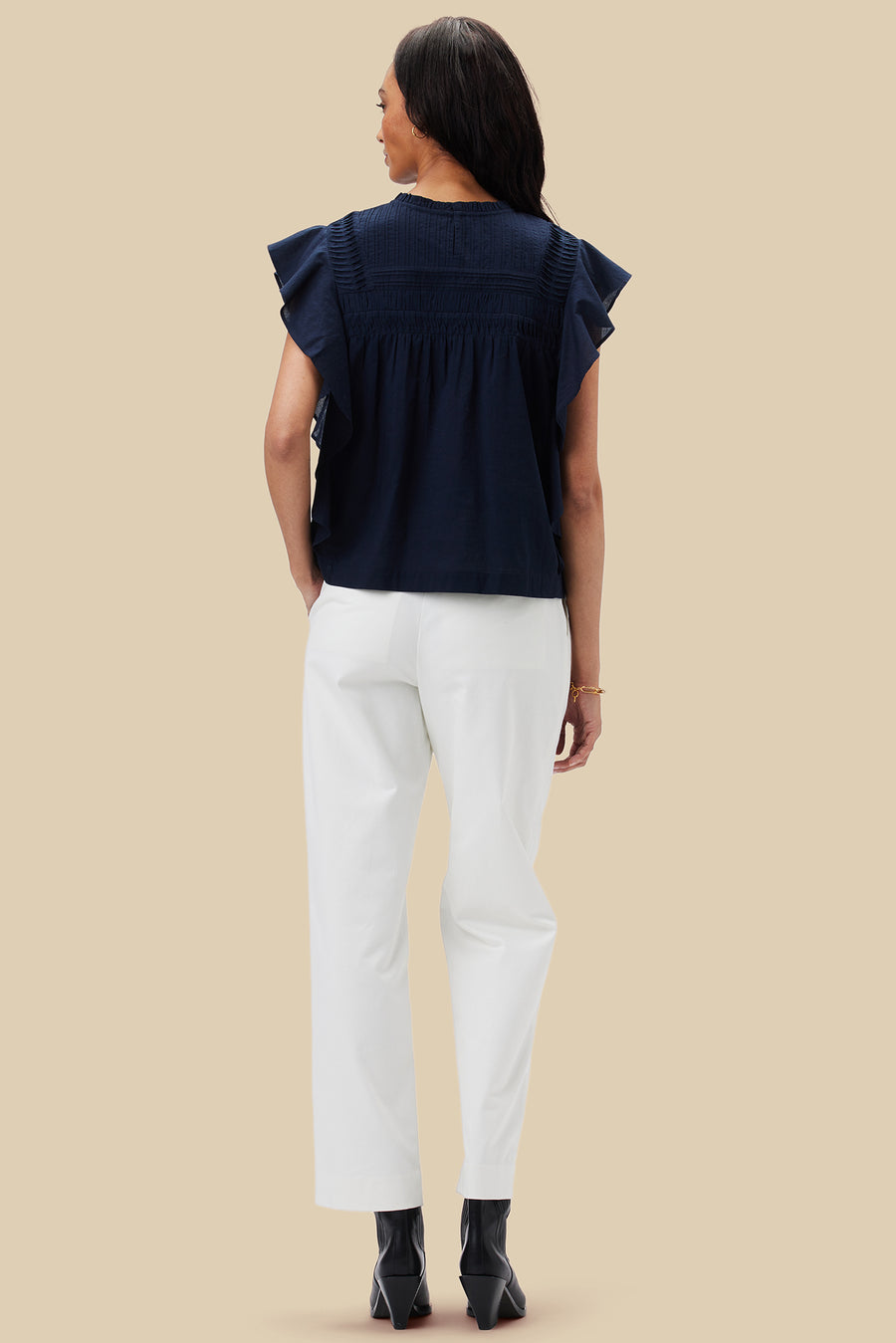 Aida Organic Cotton Blouse - Navy Blue