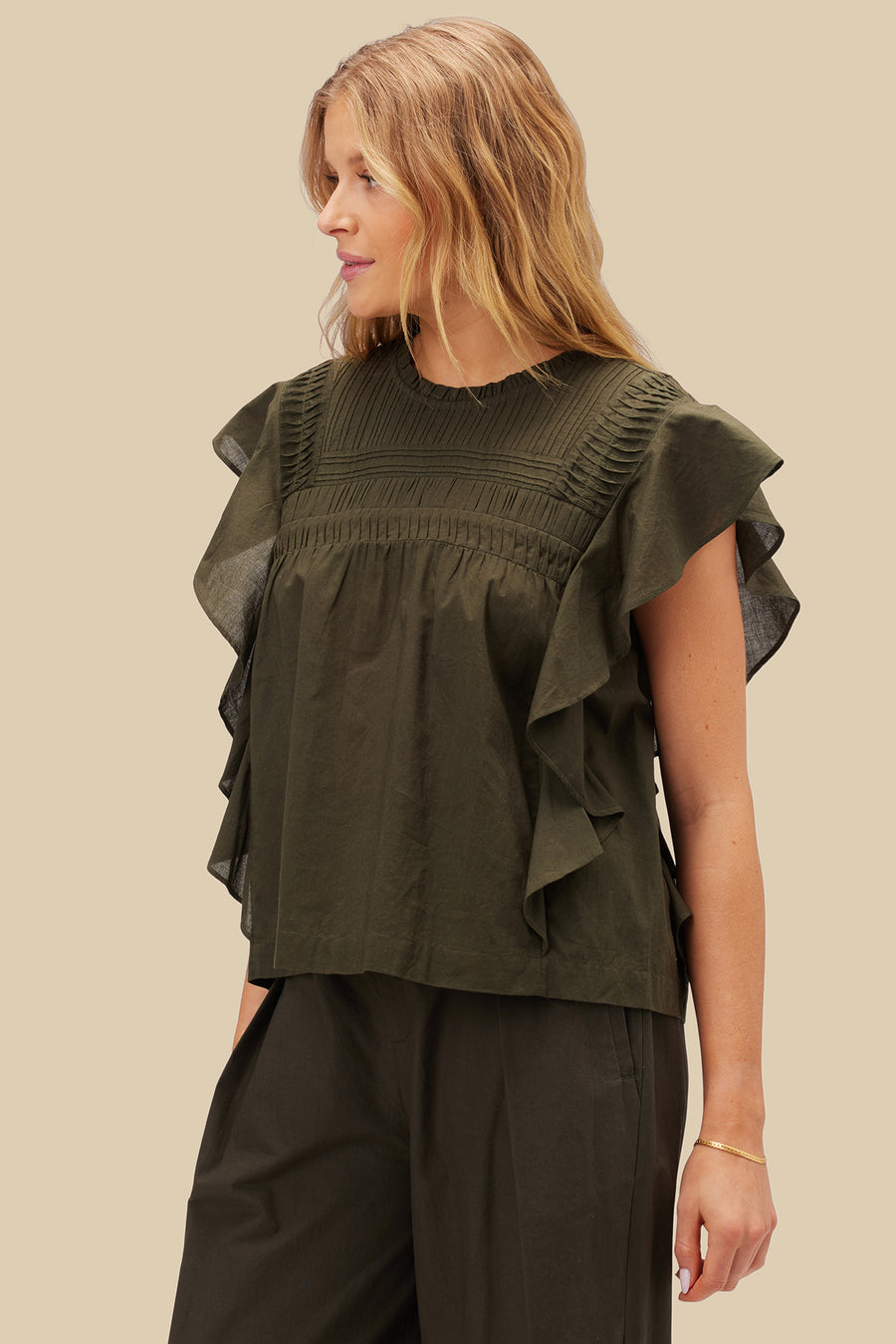 Aida Organic Cotton Blouse - Olive Green