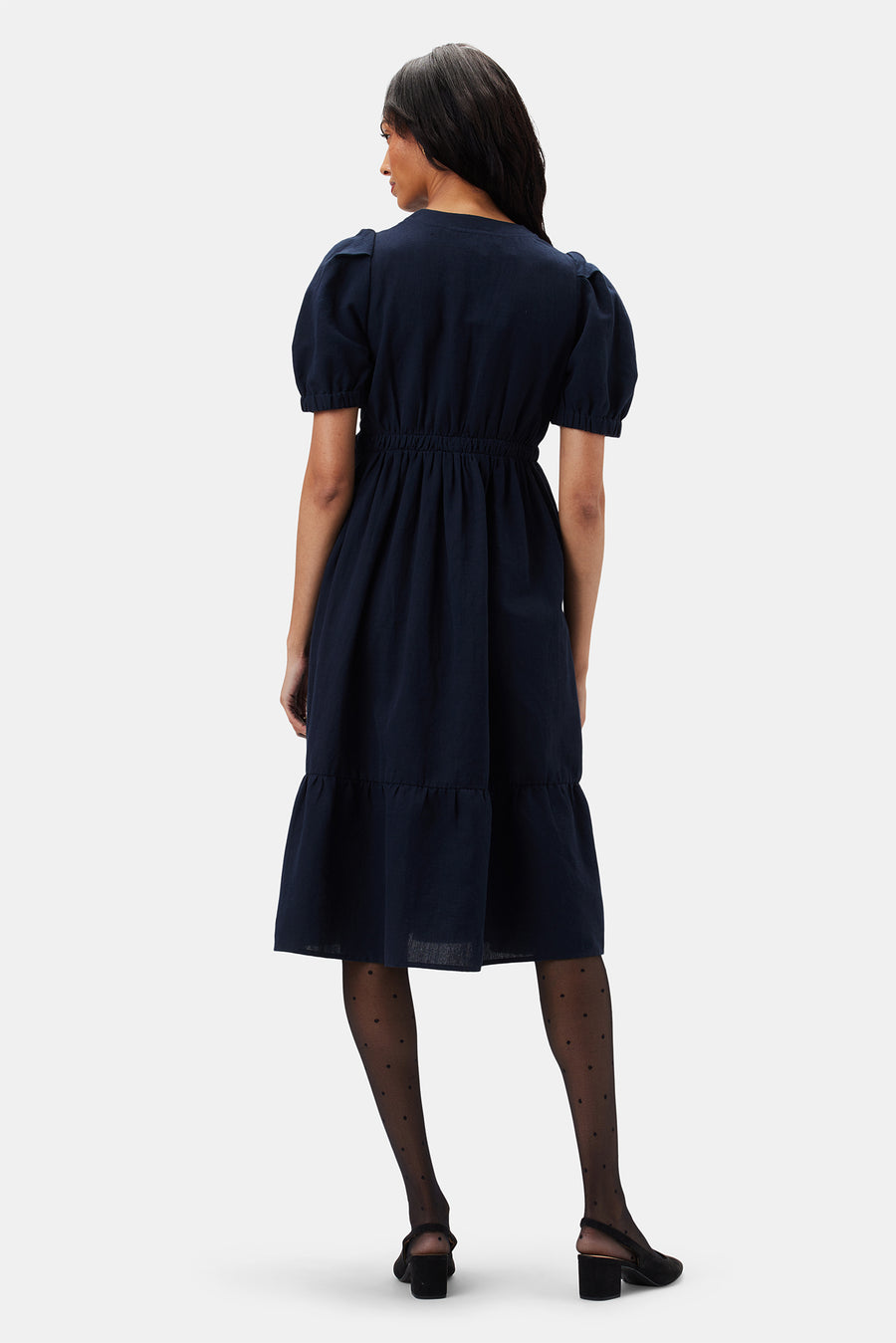 Danielle Cotton Linen Dress - Navy Blue