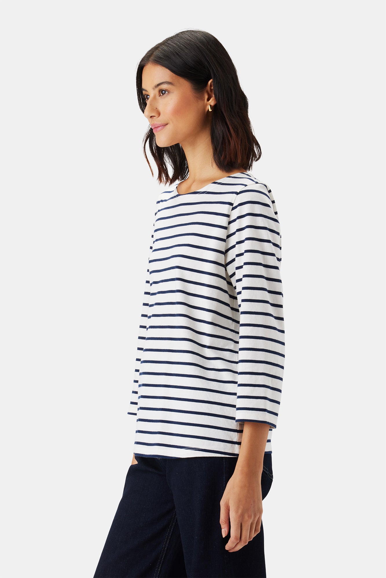 Francoise Organic Cotton Tee - Ivory Navy Blue Stripe– Amour Vert