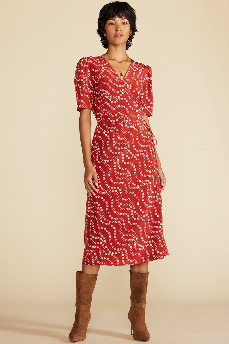 Nicolette Washable Silk Dress - Rust Vannes Floral Print