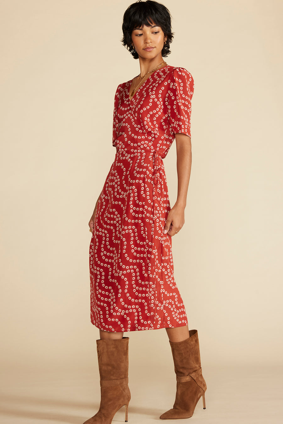 Nicolette Washable Silk Dress - Rust Vannes Floral Print