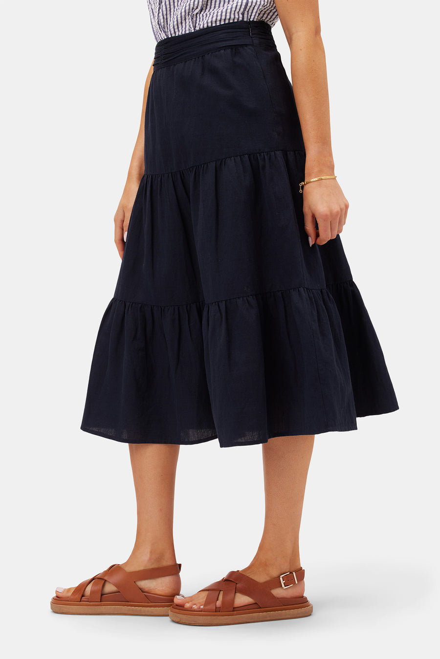 Silas Cotton Linen Skirt - Navy Blue