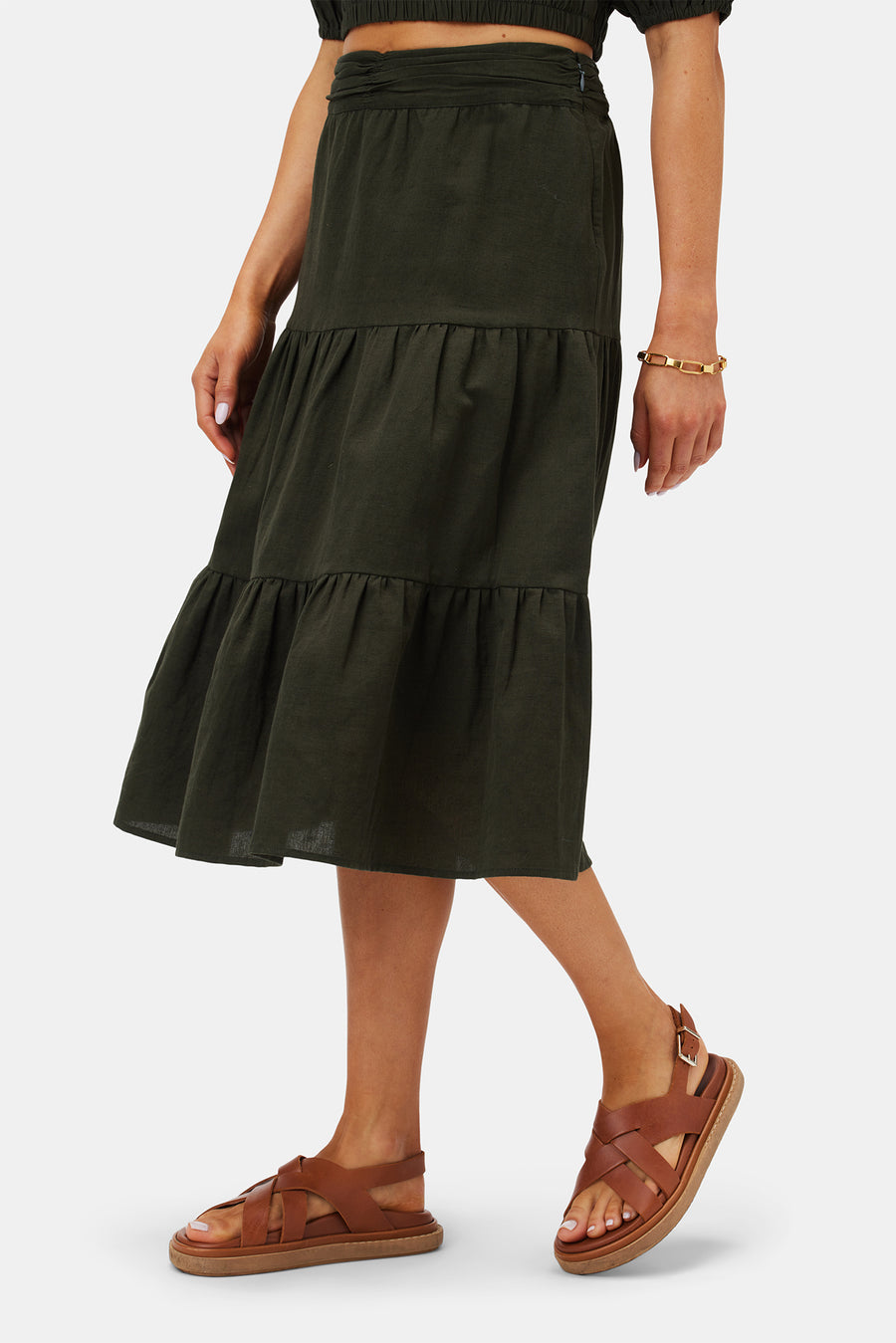 Silas Cotton Linen Skirt - Olive Green
