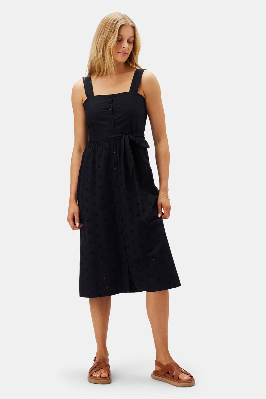 Irene Organic Cotton Eyelet Dress - Black