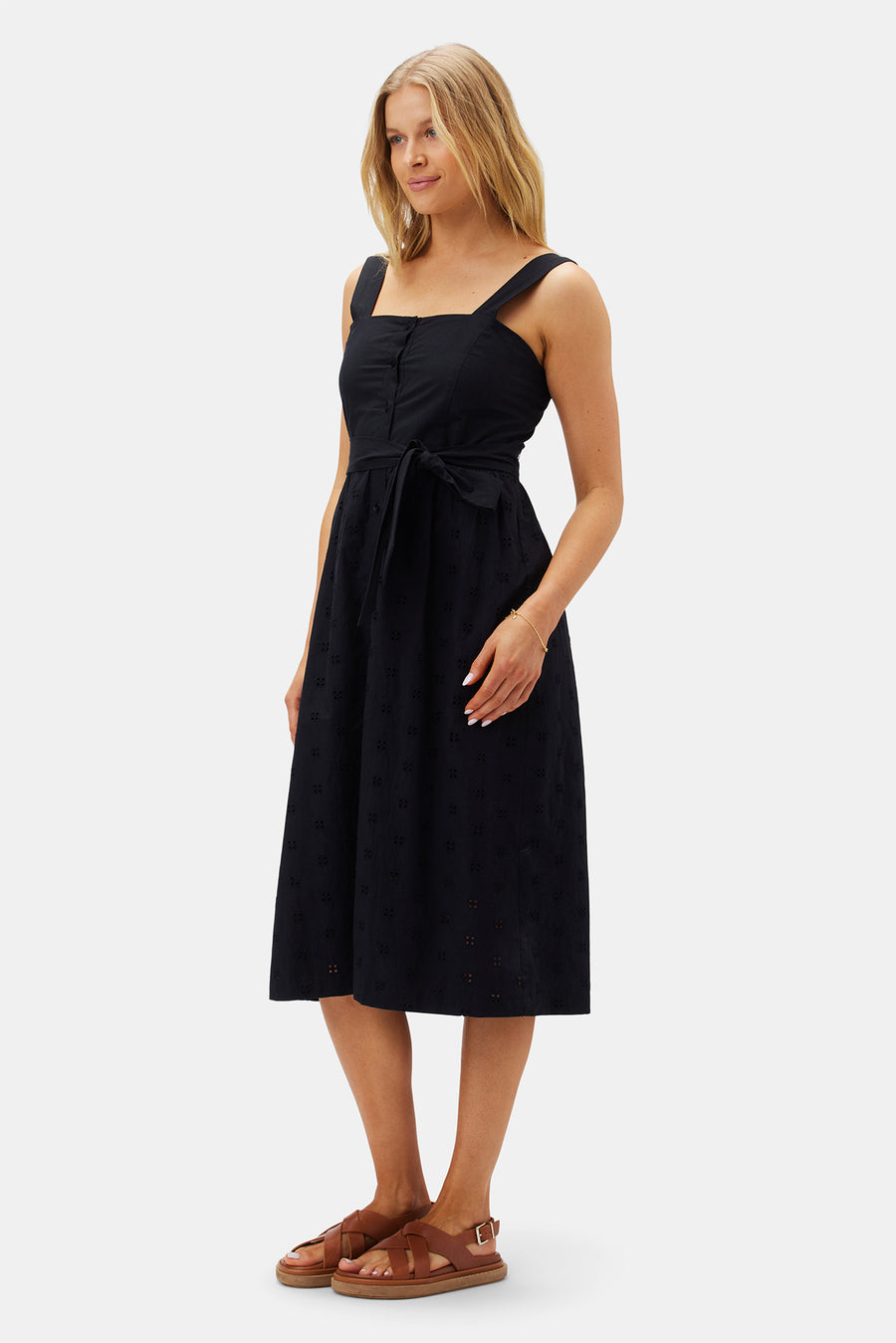 Irene Organic Cotton Eyelet Dress - Black