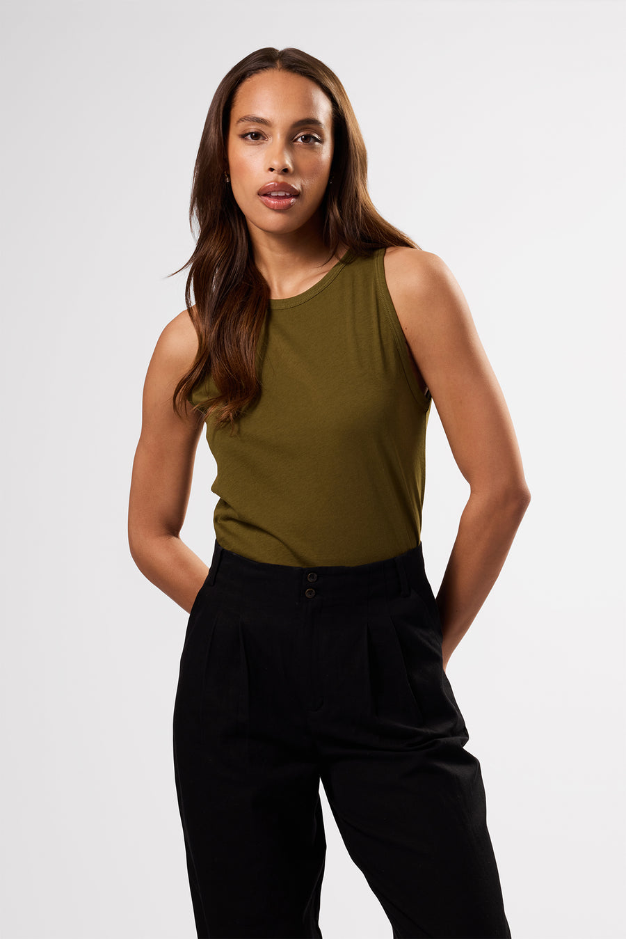 Jillian Organic Cotton Tank - Olive Green