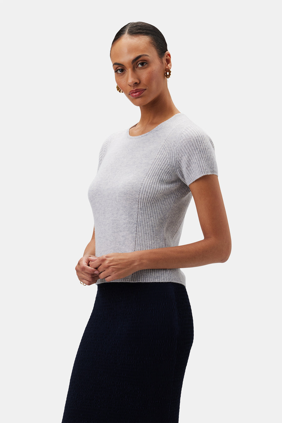 Bryce Recycled Cashmere Tee - Heather Grey