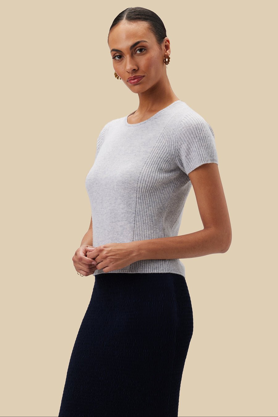 Bryce Cashmere Tee - Heather Grey