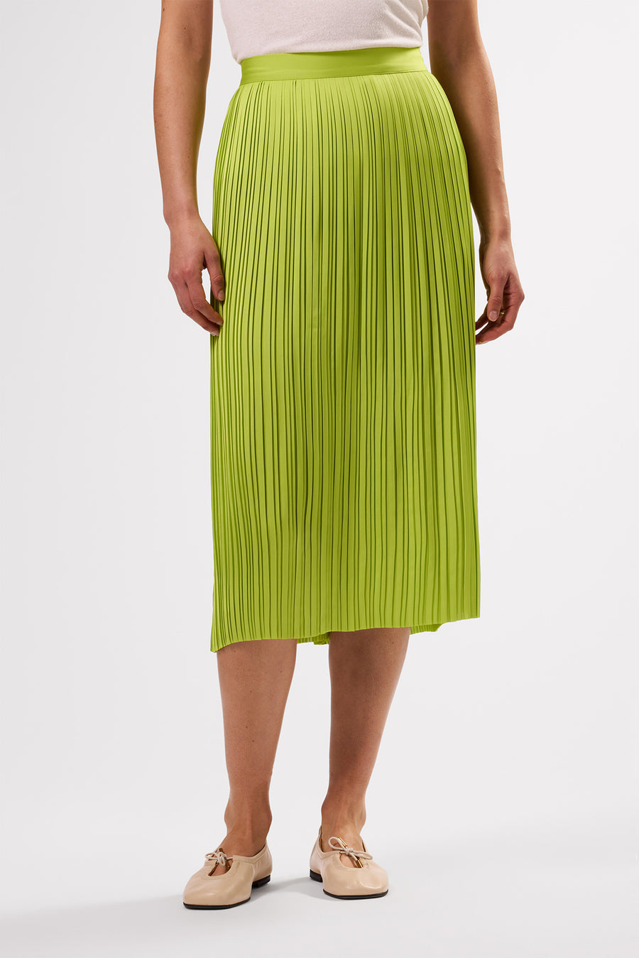 Blaze Pleated Recycled Sateen Skirt - Lime Green