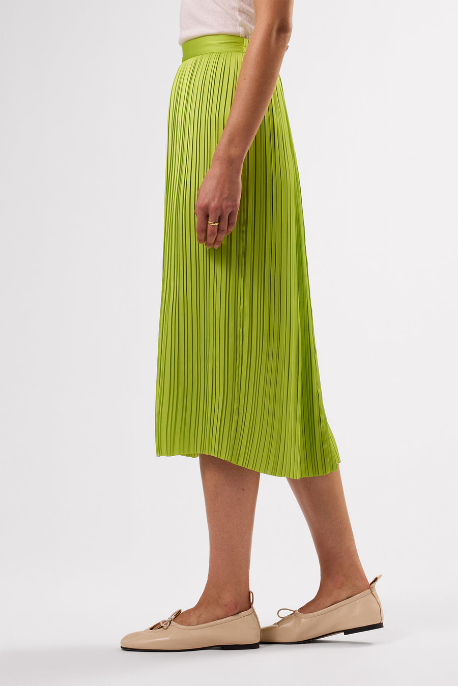 Blaze Pleated Recycled Sateen Skirt - Lime Green