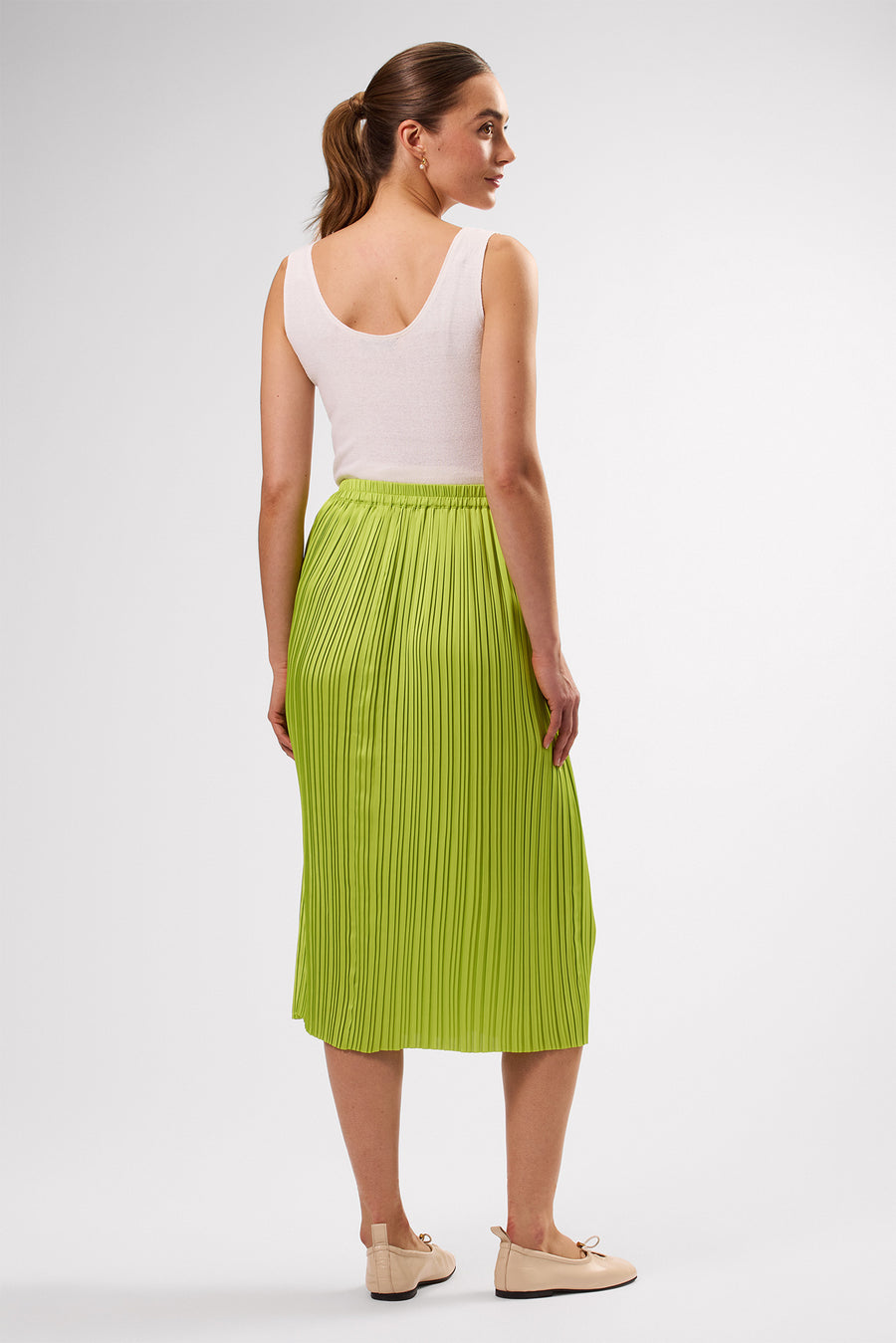 Blaze Pleated Recycled Sateen Skirt - Lime Green