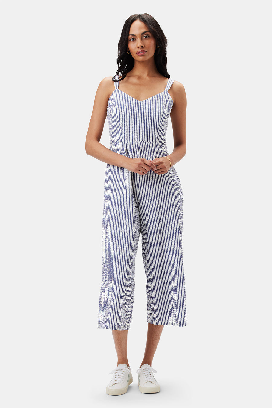 Taya Seersucker Jumpsuit - Brittany Stripe Blue