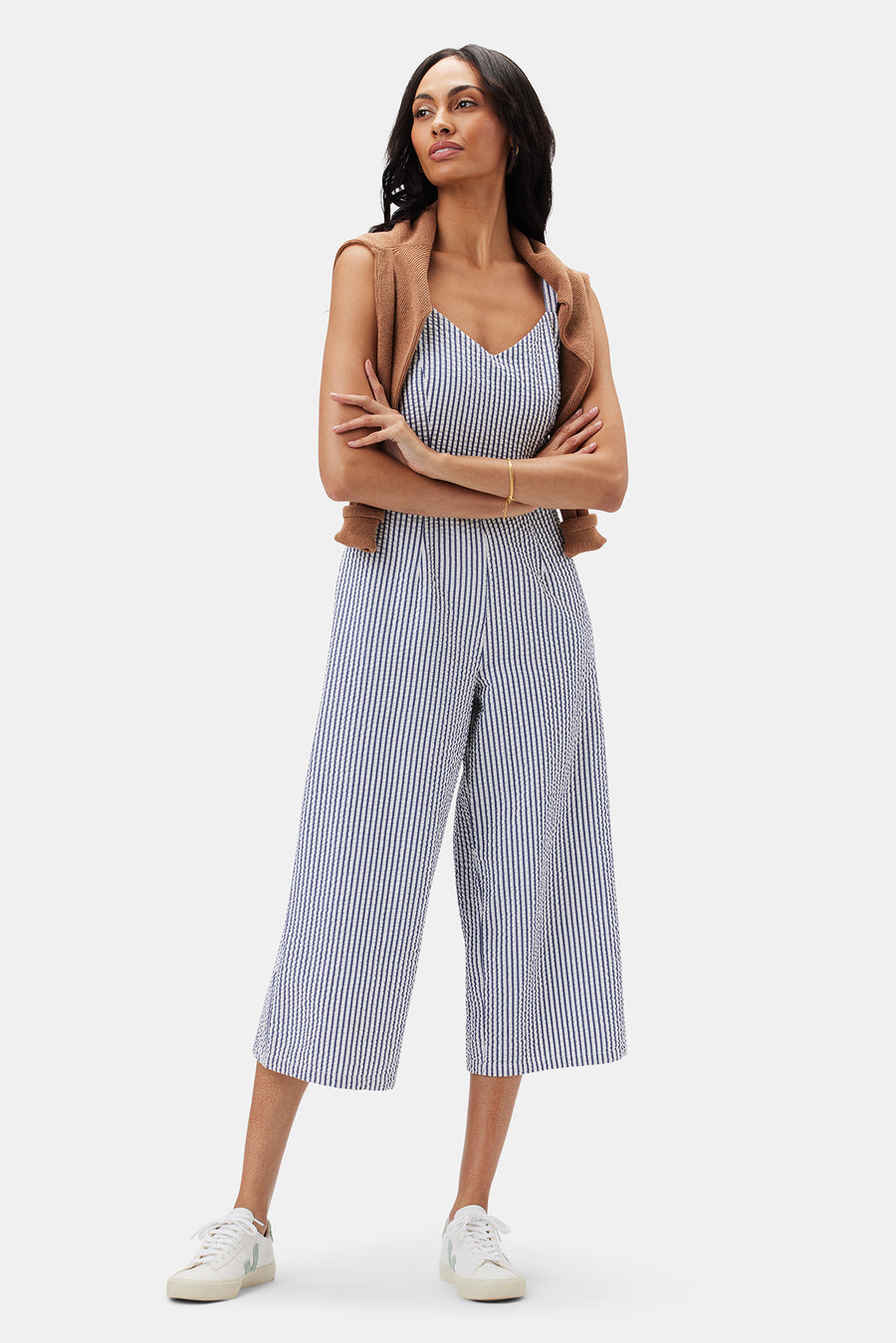 Taya Seersucker Jumpsuit - Brittany Stripe Blue