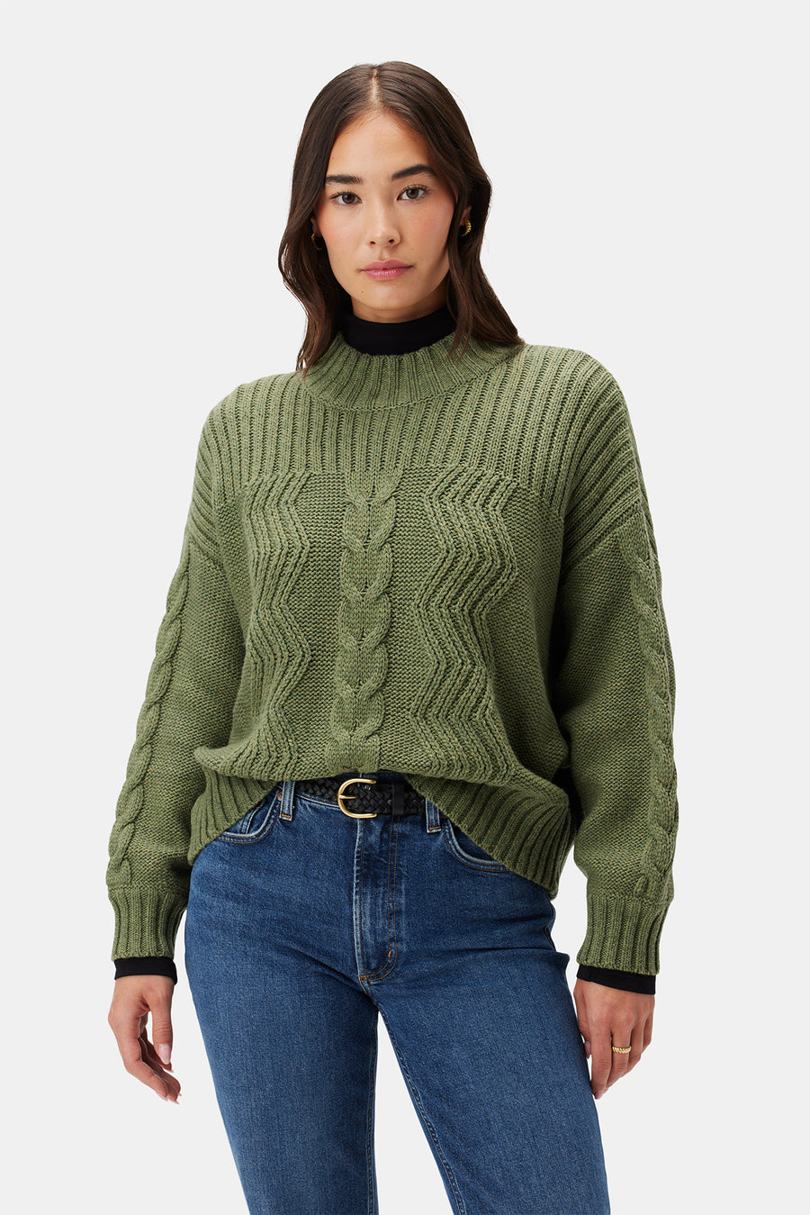 Cameryn Cable Knit Wool Sweater - Olive