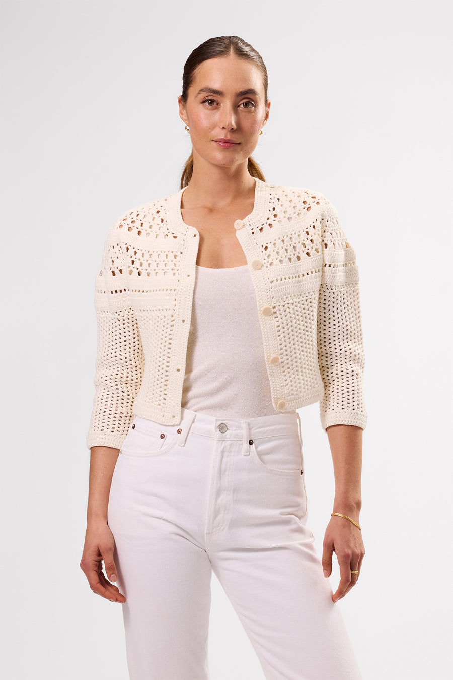 Crochet Cardigan Ivory Amour Vert