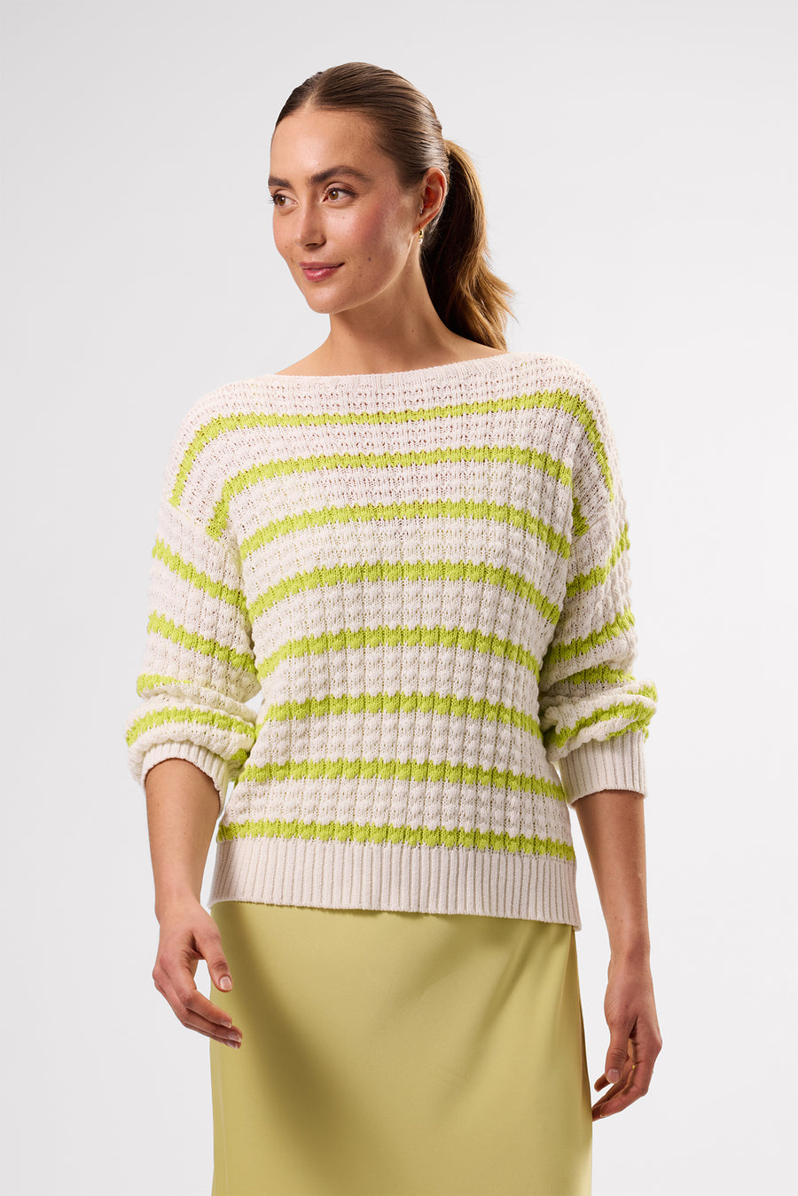 Stripe Novelty Sweater - Ivory Lime Stripe