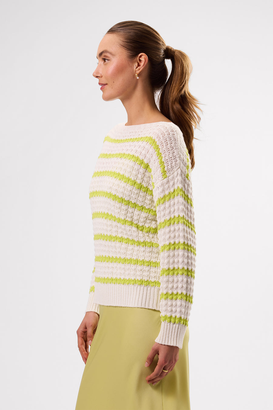 Stripe Novelty Sweater - Ivory Lime Stripe