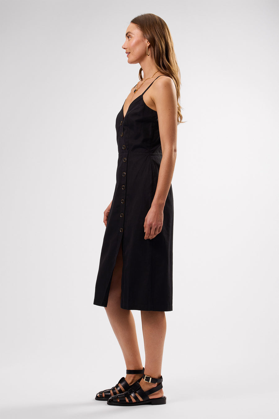 Lila Cotton Linen Dress - Black