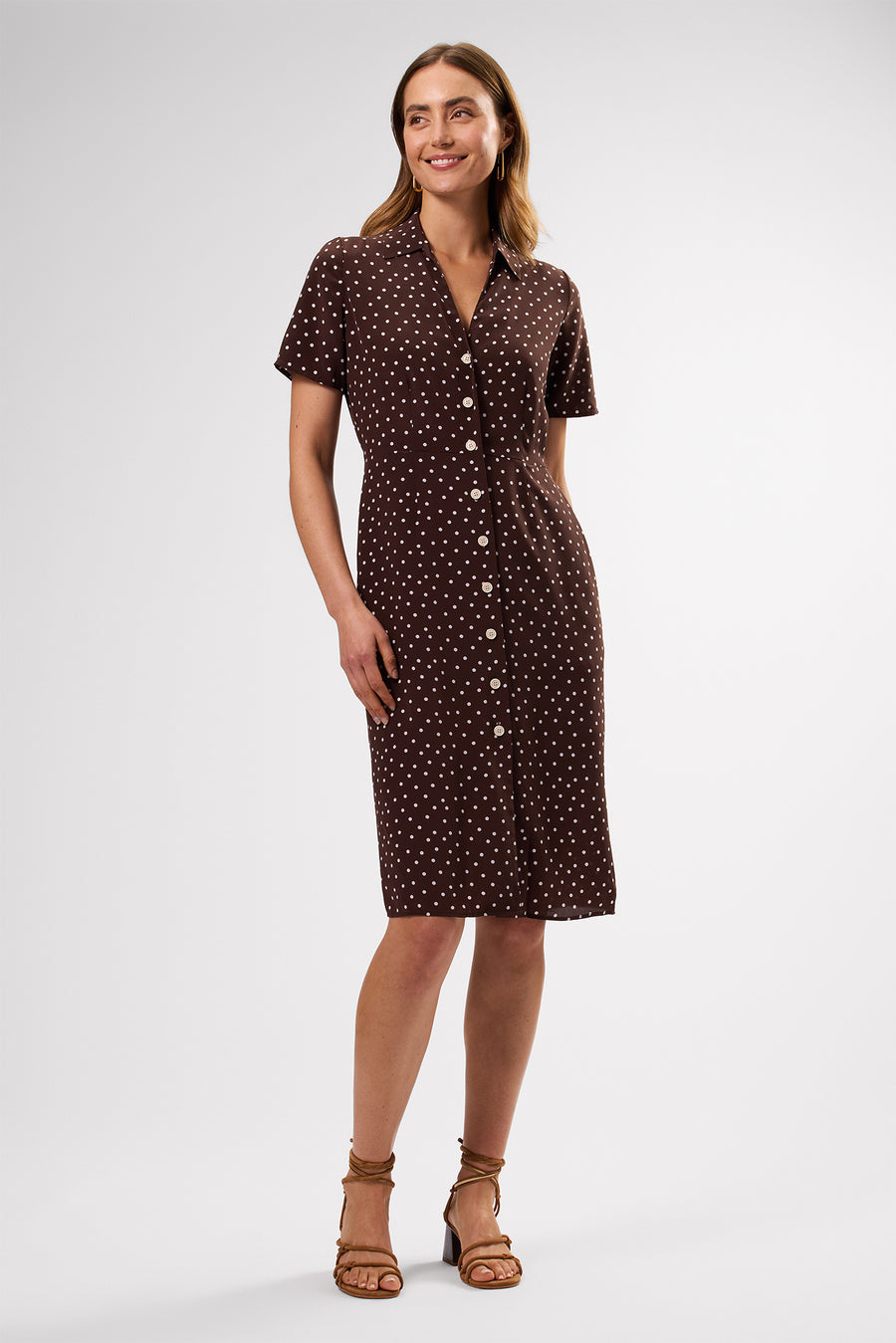 Lou Washable Silk Shirt Dress - Riviera Dot Espresso